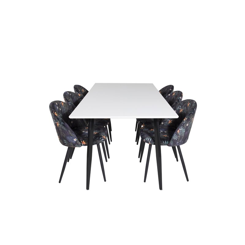 Polar Dining Table - 180*90*H75 - White / Black, Velvet Dining Chair - Black Flower fabric_6