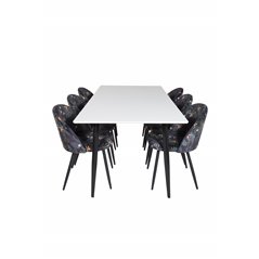 Polar Dining Table - 180*90*H75 - White / Black, Velvet Dining Chair - Black Flower fabric_6