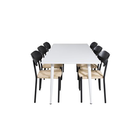 Polar Dining table 180 cm - White top / White Legs, Polly Dining Chair - Nature / Black_6