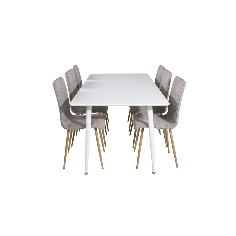 Polar Dining table 180 cm - White top / White Legs, Windu Lyx Dining Chair - Light Grey / Oak_6