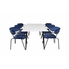 Polar Dining Table - 180*90*H75 - White / Black, Arrow armchair - Black Legs - Blue Velvet_6
