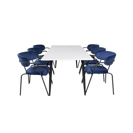 Polar Dining Table - 180*90*H75 - White / Black, Arrow armchair - Black Legs - Blue Velvet_6