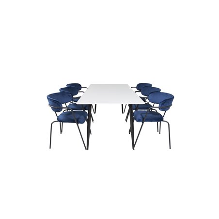 Polar Dining Table - 180*90*H75 - White / Black, Arrow armchair - Black Legs - Blue Velvet_6