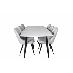 Polar Ellipse Dining Table - 240*100*H75 - White / Black, Velvet Deluxe Dining Chair - Black Legs - Light Grey Fabric_6