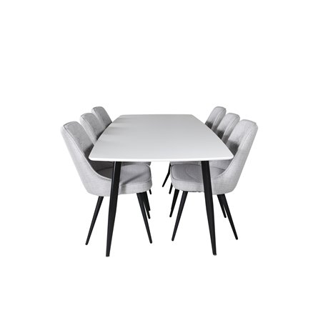 Polar Ellipse Dining Table - 240*100*H75 - White / Black, Velvet Deluxe Dining Chair - Black Legs - Light Grey Fabric_6