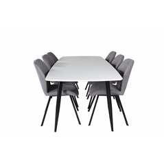 Polar Ellipse Dining Table - 240*100*H75 - White / Black, Gemma  Dining Chair - Black Legs - Grey Fabric_6