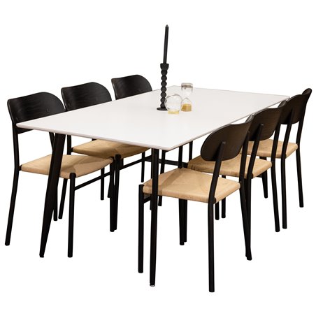 Polar Dining Table - 180*90*H75 - White / Black, Polly Dining Chair - Nature / Black_6