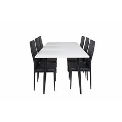 Polar Dining Table - 180*90*H75 - White / Black, Slim High Back Dining Chair - Black Legs - Black PU_6