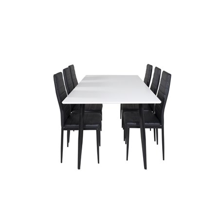 Polar ruokapöytä - 180 * 90 * H75 - valkoinen / musta, ohut korkeaselkäinen ruokatuoli - mustat jalat - musta PU_6