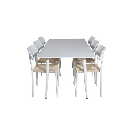 Polar Dining table 180 cm - White top / White Legs, Polly Dining Chair - Nature / White_6