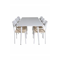 Polar Dining table 180 cm - White top / White Legs, Polly Dining Chair - Nature / White_6