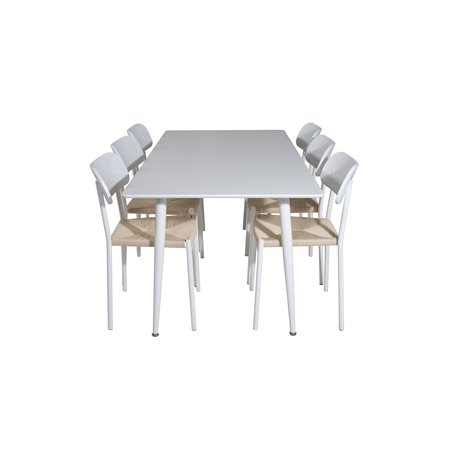 Polar Dining table 180 cm - White top / White Legs, Polly Dining Chair - Nature / White_6