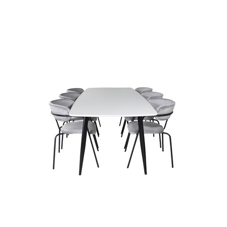 Polar Ellipse Dining Table - 240*100*H75 - White / Black, Arrow armchair - Black Legs - Grey Velvet_6