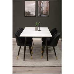 Polar Dining Table - 180*90*H75 - White / Black, Velvet Dining Chair Brass - Black / Black_6