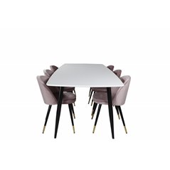 Polar Ellipse Dining Table - 240*100*H75 - White / Black, Velvet Dining Chair Brass - Pink / Black_6