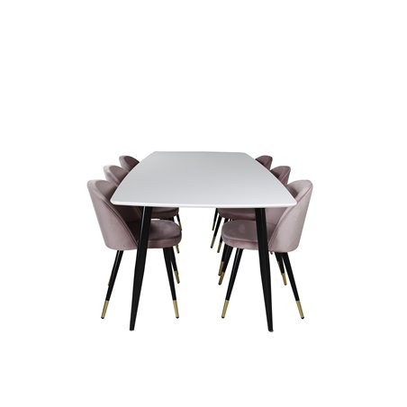 Polar Ellipse Dining Table - 240*100*H75 - White / Black, Velvet Dining Chair Brass - Pink / Black_6