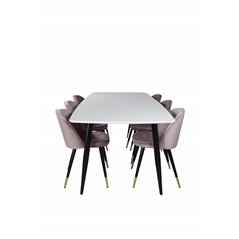 Polar Ellipse Dining Table - 240*100*H75 - White / Black, Velvet Dining Chair Brass - Pink / Black_6