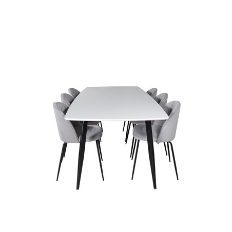 Polar Ellipse Dining Table - 240*100*H75 - White / Black, Wrinkles Dining Chair - Black Legs - Grey Velvet_6