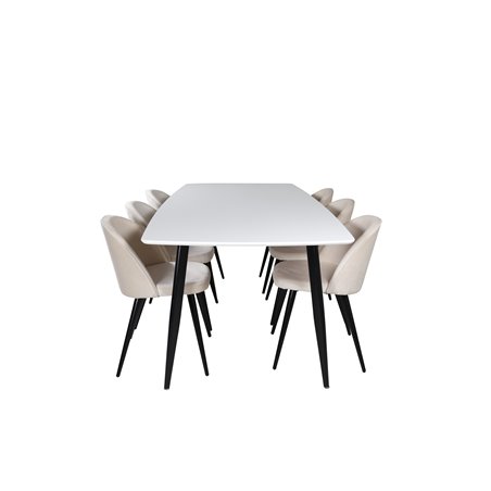 Polar Ellipse Dining Table - 240*100*H75 - White / Black, Velvet Dining Chair - Beige / Black_6