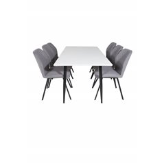 Polar Dining Table - 180*90*H75 - White / Black, Gemma Dining Chair - Black Legs - Grey Fabric_6