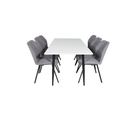 Polar Dining Table - 180*90*H75 - White / Black, Gemma Dining Chair - Black Legs - Grey Fabric_6