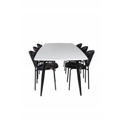 Polar Ellipse Dining Table - 240*100*H75 - White / Black, Vault Dining Chair - Black legs - Black Flower printed fabric_6