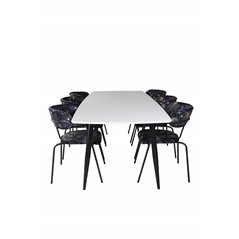 Polar Ellipse Dining Table - 240*100*H75 - White / Black, Arrow armchair - Black Legs - Black Flower printed Fabric_6