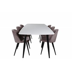 Polar Ellipse Dining Table - 240*100*H75 - White / Black, Velvet Dining Chair Corduroy - Pink / Black_6