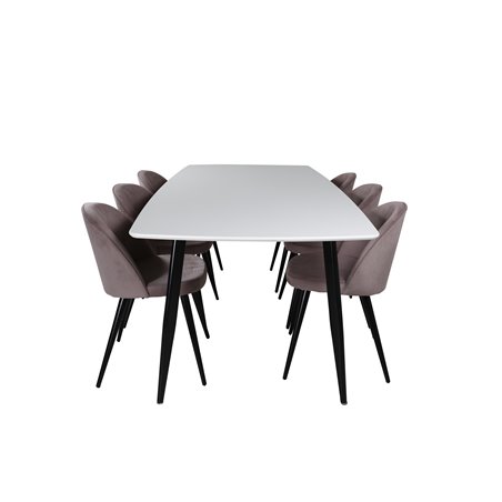 Polar Ellipse Dining Table - 240*100*H75 - White / Black, Velvet Dining Chair Corduroy - Pink / Black_6