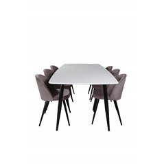 Polar Ellipse Dining Table - 240*100*H75 - White / Black, Velvet Dining Chair Corduroy - Pink / Black_6