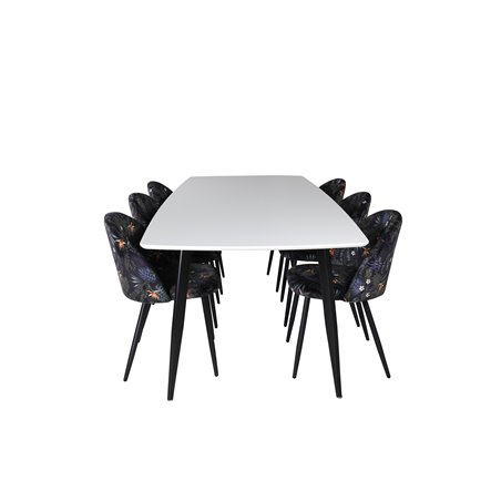 Polar Ellipse Dining Table - 240*100*H75 - White / Black, Velvet Dining Chair - Black Flower fabric_6