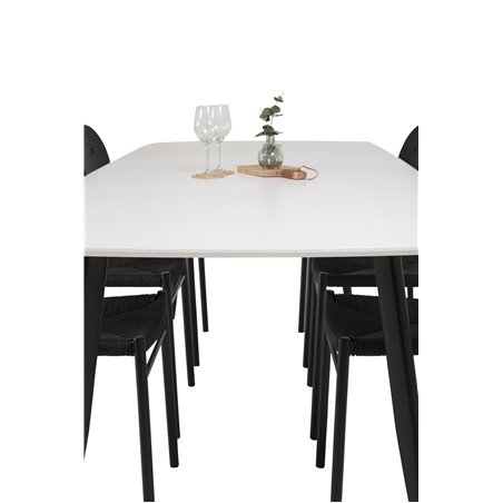 Polar Ellipse Dining Table - 240*100*H75 - White / Black, Polly Dining Chair - Black / Black_6