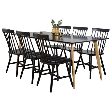 Polar Dining Table - 180*90*H75 - Black / Oak, Lönneberga Windsor Chair - Black_6