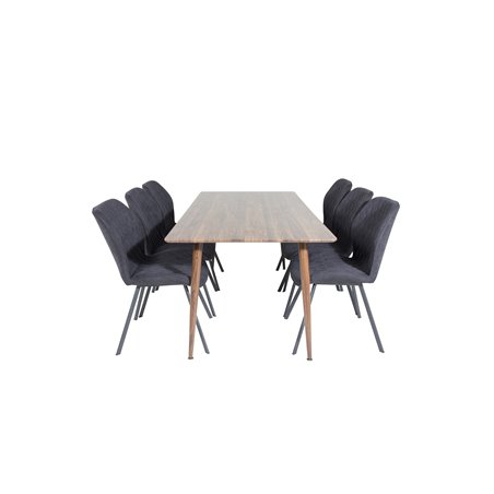 Polar ruokapöytä 180 cm - Pähkinä toppi - Pähkinä jalat, Gemma ruokapöydän tuoli - Mustat jalat - musta kangas_6