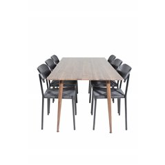 Polar Dining Table 180 cm - Walnut top - Walnut Legs, Polly Dining Chair - Black / Black_6