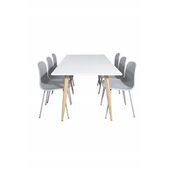 Polar Dining Table - 180*90*H75 - White / Oak, Arctic Dining Chair - Grey Legs - Grey Plastic_6