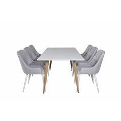 Polar Dining Table - 180*90*H75 - White / Oak, Plaza Dining chair - White legs - Light Grey Fabric_6