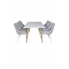 Polar Dining Table - 180*90*H75 - White / Oak, Plaza Dining chair - White legs - Light Grey Fabric_6