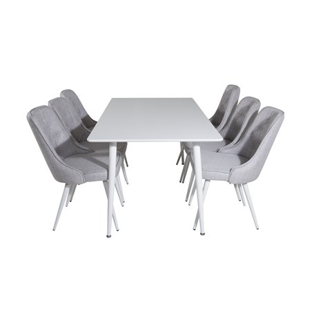 Polar Dining table 180 cm - White top / White Legs, Velvet Deluxe Dining Chair - White Legs - Light Grey Fabric_6