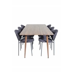 Polar Dining Table 180 cm - Walnut top - Walnut Legs, Vault Dining Chair - Black Legs - Black Fabric_6