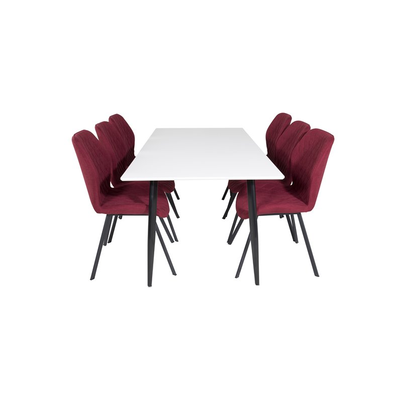 Polar Dining Table - 180*90*H75 - White / Black, Gemma Dining Chair - Black Legs - Red Fabric_6