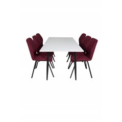 Polar Dining Table - 180*90*H75 - White / Black, Gemma Dining Chair - Black Legs - Red Fabric_6