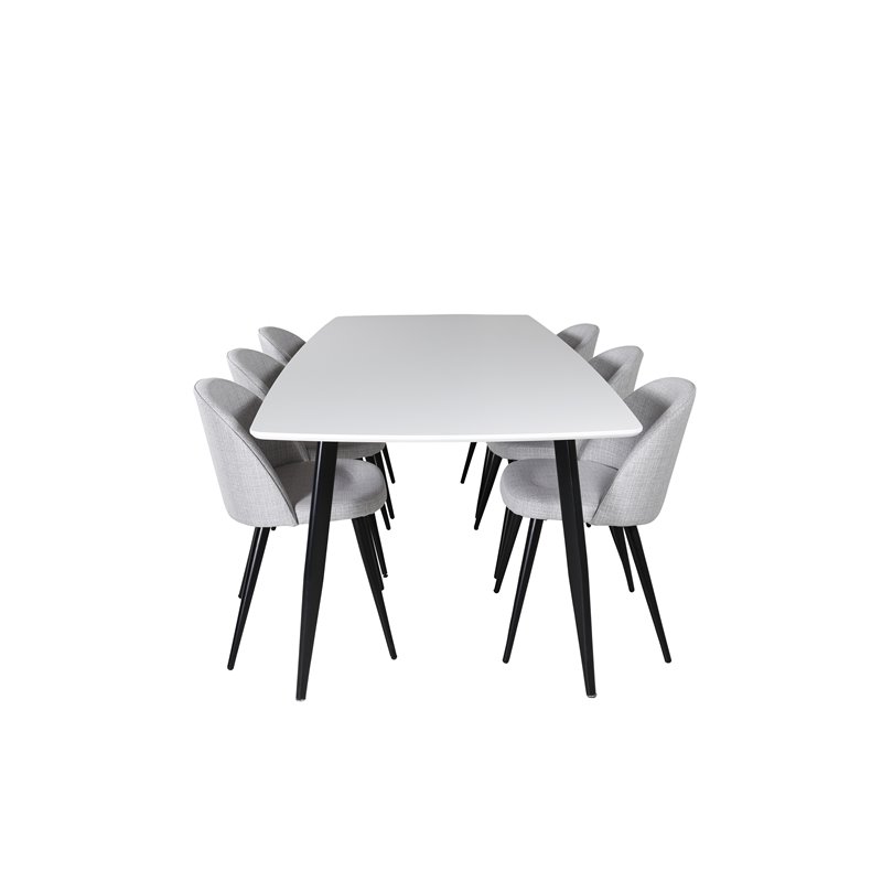 Polar Ellipse Dining Table - 240*100*H75 - White / Black, Velvet Dining Chiar - Black legs - Light GreyFabric_6