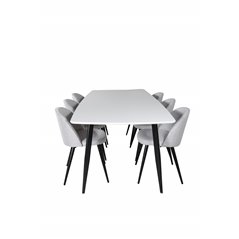 Polar Ellipse Dining Table - 240*100*H75 - White / Black, Velvet Dining Chiar - Black legs - Light GreyFabric_6