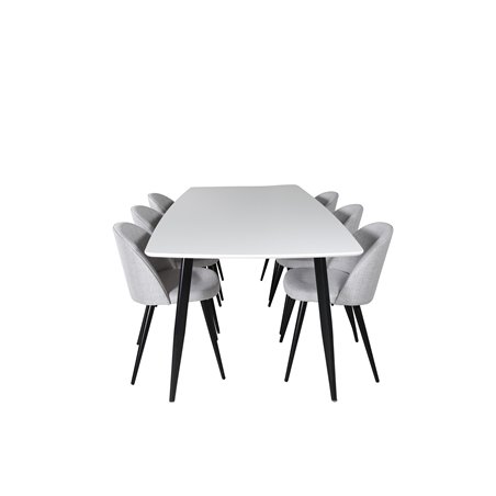 Polar Ellipse Dining Table - 240*100*H75 - White / Black, Velvet Dining Chiar - Black legs - Light GreyFabric_6