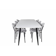 Polar Ellipse Dining Table - 240*100*H75 - White / Black, Vault Dining Chair - Black Legs - Grey Fabric_6
