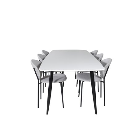 Polar Ellipse Dining Table - 240*100*H75 - White / Black, Vault Dining Chair - Black Legs - Grey Fabric_6