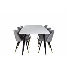 Polar Ellipse Dining Table - 240*100*H75 - White / Black, Velvet Dining Chair Brass - Light Grey / Black_6
