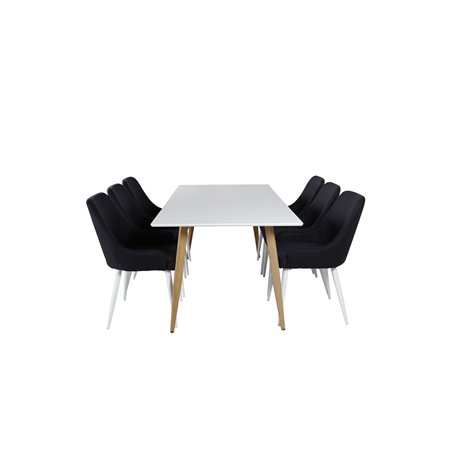 Polar Dining Table - 180*90*H75 - White / Oak, Plaza Dining Chair - White Legs - Black Fabric_6
