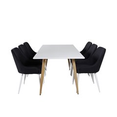 Polar Dining Table - 180*90*H75 - White / Oak, Plaza Dining Chair - White Legs - Black Fabric_6